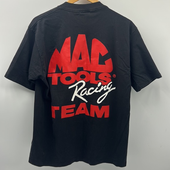 VINTAGE MAC TOOLS 90s ERNIE IRVAN MENS STREET WEAR T-SHIRT BLACK ALLOVER PRINT - Picture 4 of 11
